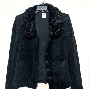 L'AGENCE Black wool and sheepskin fur collar jacket, size S